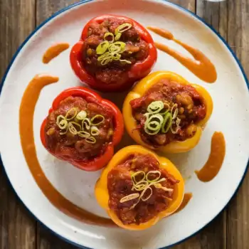 Southern-Style Stuffed Bell Peppers with Spicy Red Sauce