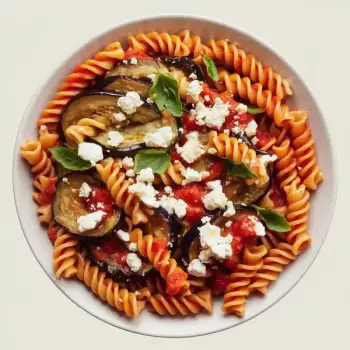 Fusilli with Tomato Sauce, Eggplant, and Ricotta Salata