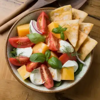 Spicy Melon & Heirloom Tomato Salad with Mozzarella