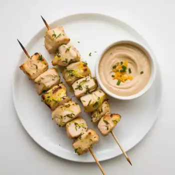 Lemon-Thyme Chicken Kebabs with Tahini-Butter Sauce