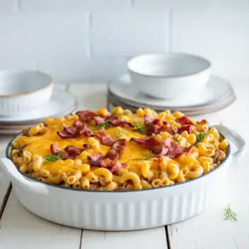 Cheesy Beef & Bacon Macaroni Casserole