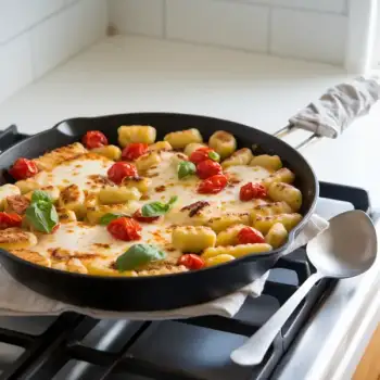 Crispy Gnocchi With Burst Tomatoes and Mozzarella