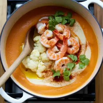 Cauliflower-Carrot Soup with Smoky Paprika Shrimp