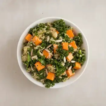 Quinoa Salad with Sweet Potatoes, Kale, and Pesto Vinaigrette