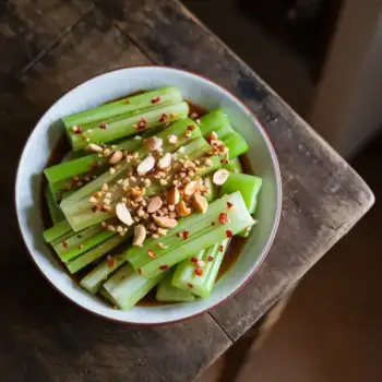 Sauteed Celery with Garlic, Chili, and Toasted Peanuts