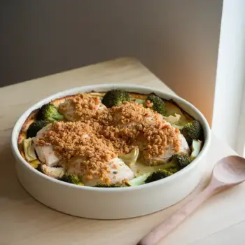 Chicken, Artichoke and Broccoli Bake with Herb Bread Crumbs