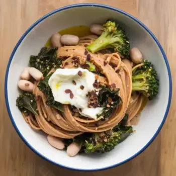 Broccoli-Chickpea Linguine with Lemon Ricotta