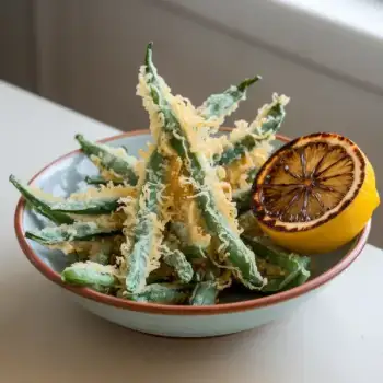 Crispy Creole Tempura Green Beans with Charred Lemon