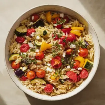 Mediterranean Orzo and Summer Vegetable Bake