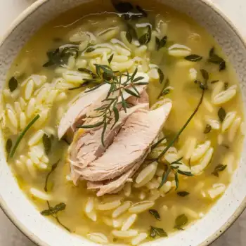 Bright Lemon-Thyme Chicken Orzo Soup