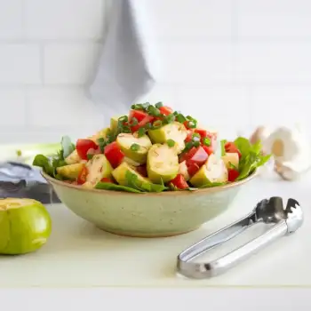 Chayote Salad with Tomato and Roasted Garlic Dressing
