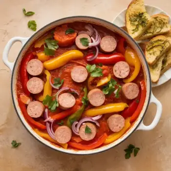 Hearty Sausage and Pepper Casserole with Basil-Garlic Toasts