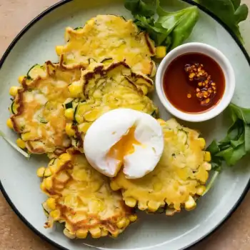 Golden Corn and Zucchini Fritters with Poached Eggs