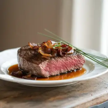 Pan-Seared Steak with Whiskey Bacon-Onion Sauce