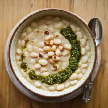 Roasted Garlic White Bean Soup with Chimichurri