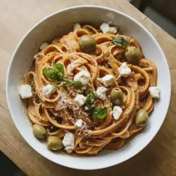 Lively Lemon-Infused Pasta with Feta and Green Olives
