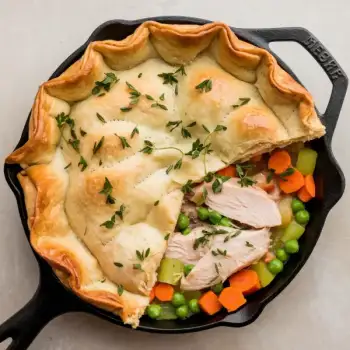 Hearty Skillet Chicken & Vegetable Pie with a Golden Puff Pastry Lid