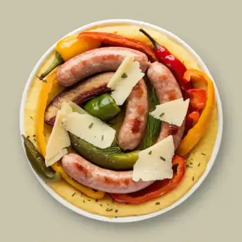 Roasted Sausages, Peppers & Onions with Fresh Corn Polenta