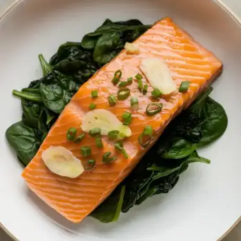 Ginger Soy Poached Salmon with Spinach