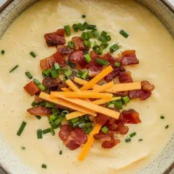Creamy Cheddar Potato Soup with Crispy Bacon