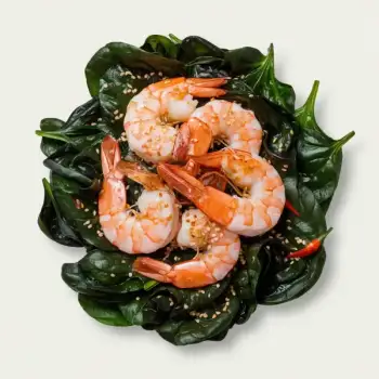 Sesame Shrimp with Wilted Spinach