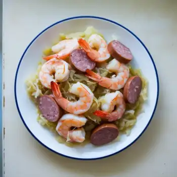 Shrimp Sauté with Kielbasa and Sauerkraut