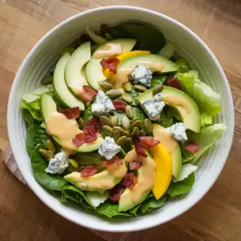 Avocado-Mango Salad with Fresh (or Blue) Cheese, Bacon, and Toasted Pumpkin Seeds