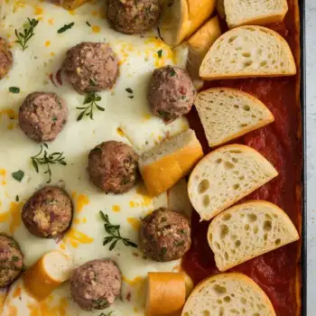 Cheesy Meatball and Garlic Bread Bake