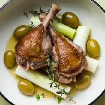 Braised Duck Legs with Leeks and Green Olives