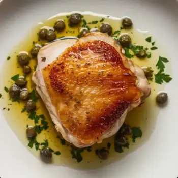 Crispy Skin Chicken Thigh with Garlic-Caper Pan Sauce