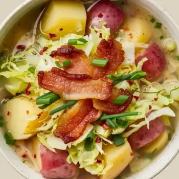 Hearty Cabbage-Potato Soup with Crispy Bacon