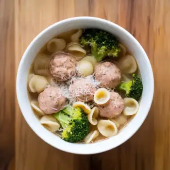 Mini Meatball Soup With Broccoli and Orecchiette