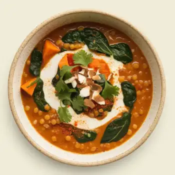 Spicy Red Lentil & Sweet Potato Stew with Spinach