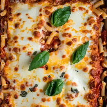 Creamy Baked Ziti with Fresh Basil and Mozzarella