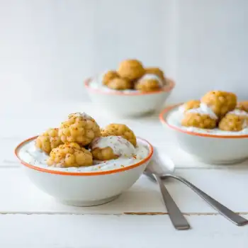 Spiced Yogurt with Crispy Chickpea Dumplings (Boondi Raita)