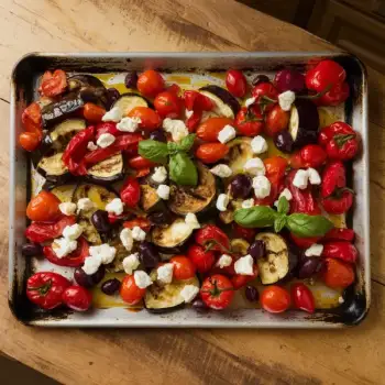 Sheet-Pan Ratatouille With Goat Cheese and Olives