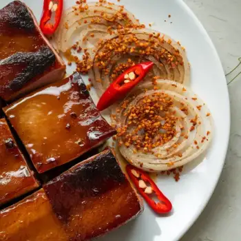 Caramelized Honey-Cumin Pork Belly with Spiced Onions