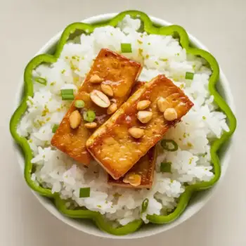 Crispy Tofu with Zesty Peanut Glaze and Coconut-Lime Rice
