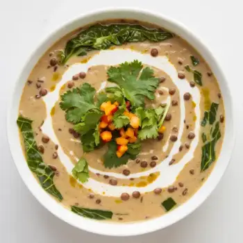Lentil-Coco Harmony Soup with Zesty Cilantro-Habanero Topping