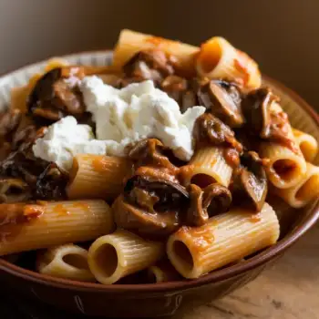 Rigatoni with Mushrooms, Anchovy, and Ricotta