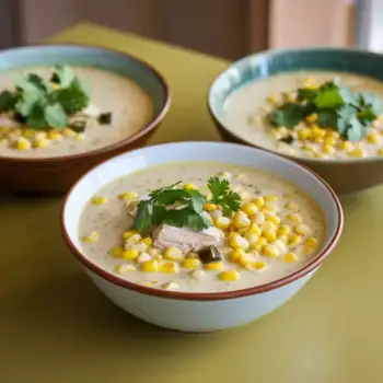 Creamy Corn Soup with Chicken (or Ham) and Poblano Chile