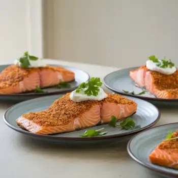 Crispy Skin Salmon with Dukkah Spice Mix and Lime Yogurt Sauce