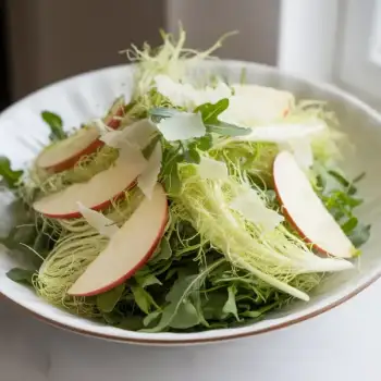 Frisée and Arugula Salad with Buttermilk Dressing, Apple, and Gruyère