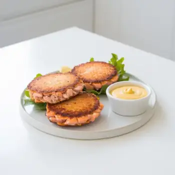 Salmon & Pork Rind Patties with Dijon-Mayo Dip