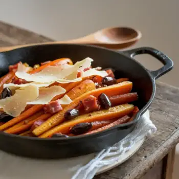 Caramelized Carrots with Pancetta, Olives, and Crispy Parmesan