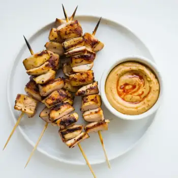Savory Chicken Skewers with Spicy Peanut Dip