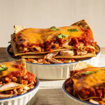Layered Rotisserie Chicken Enchilada Casserole