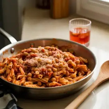 Pasta with Chickpeas and Negroni Cocktail