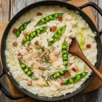Risotto with Leeks and Sugar Snaps