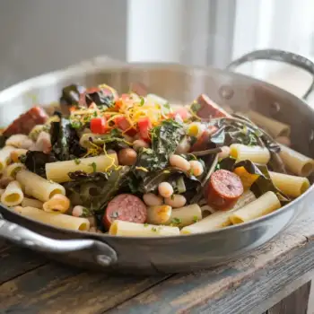 Pasta with Andouille Sausage, Beans, and Greens